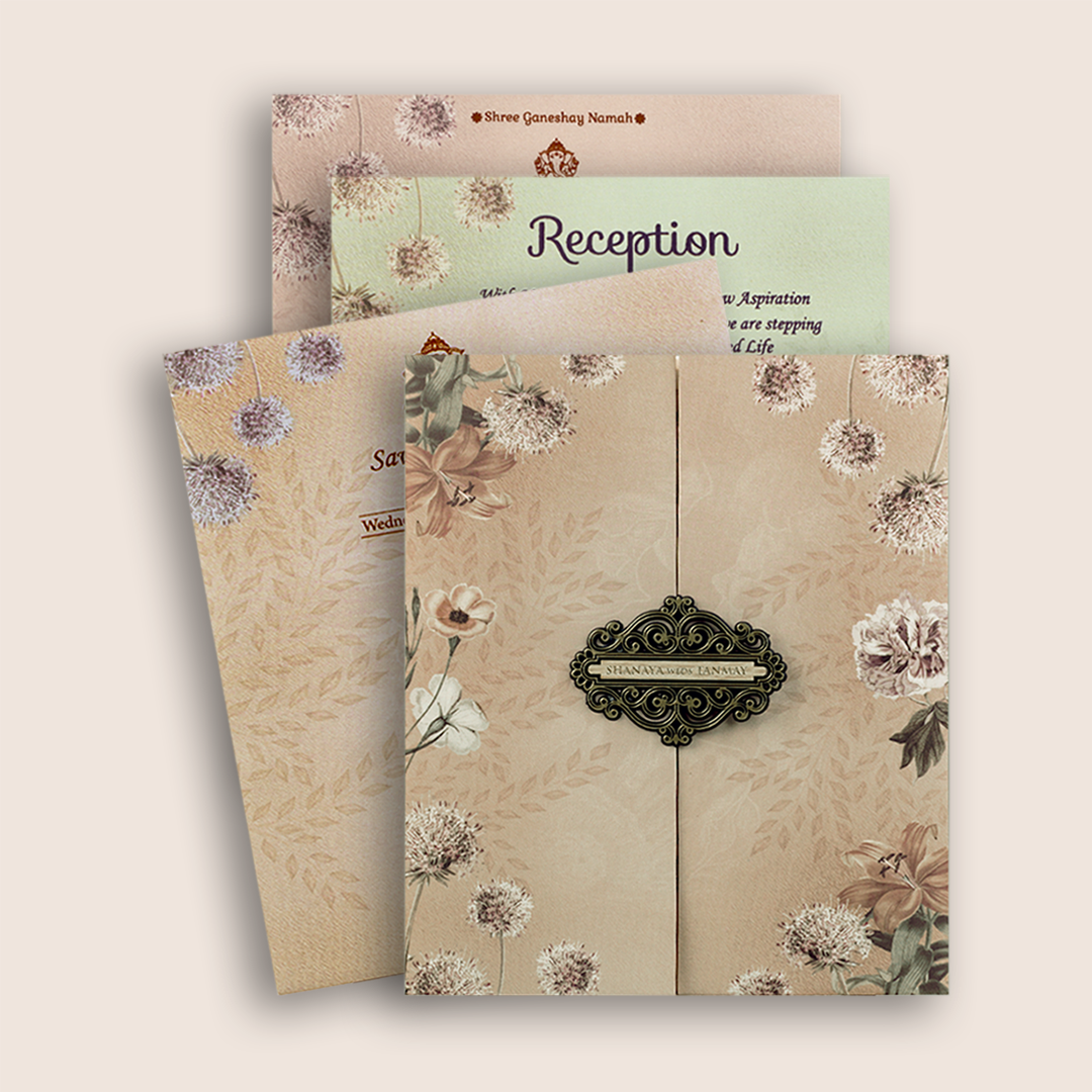 Pastel Brown Floral Door Style Wedding Card - KVN07010