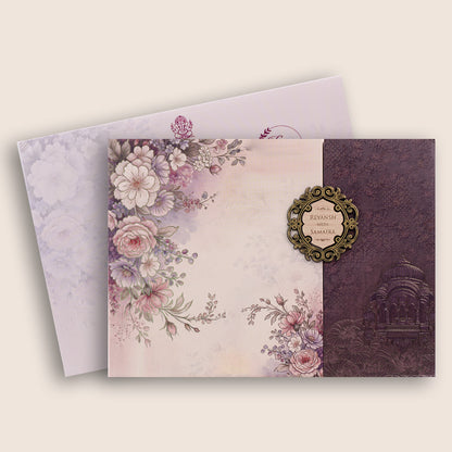 Lavender Floral Padded Door Style Marriage Invitation - KSH27050