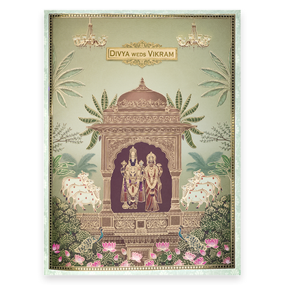Green Floral Lord Balaji Padmavathi Wedding Card-KNKJ1158