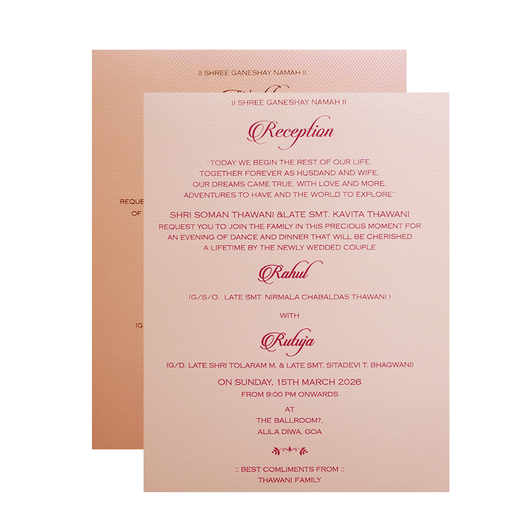 Pink Gold Lasercut Floral Padded Wedding Card -KMMWD1119