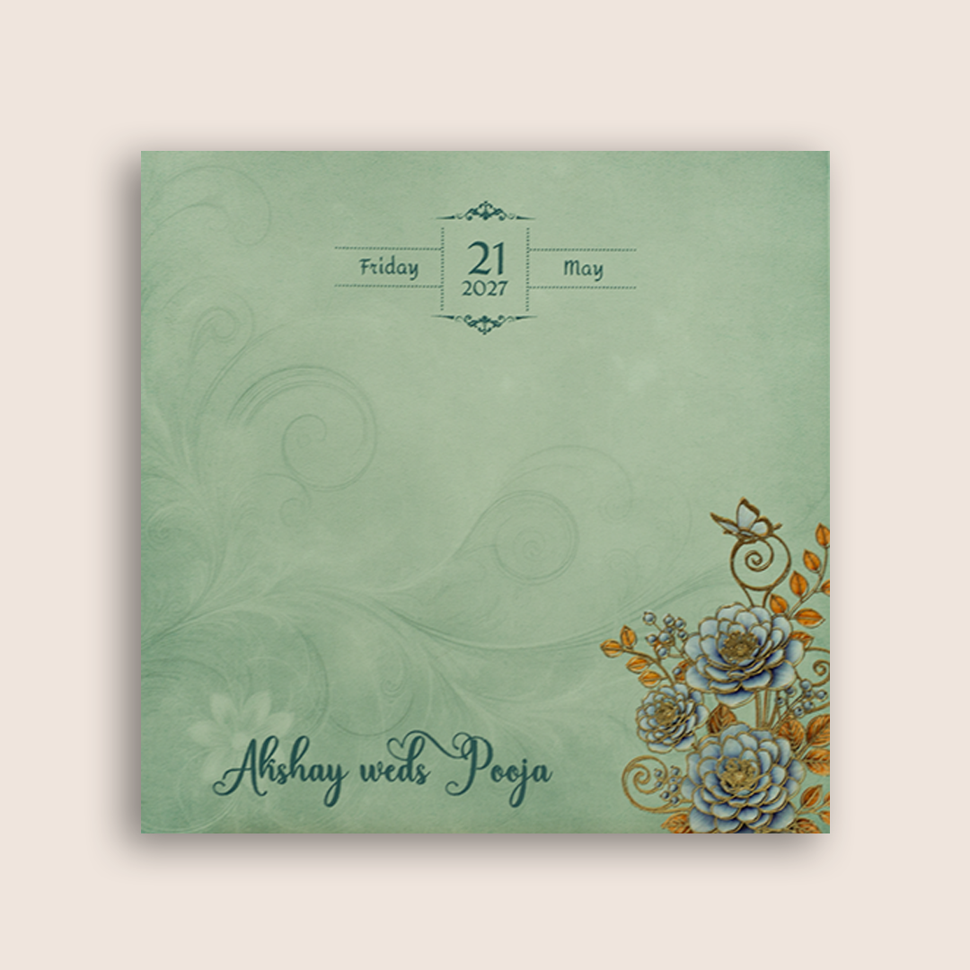 Pastel Blue Floral Wedding Card - KPR07150