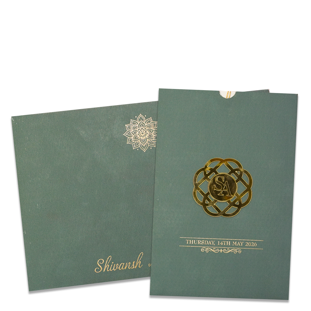 Green Gold Tassel Wedding Card - KRC31410