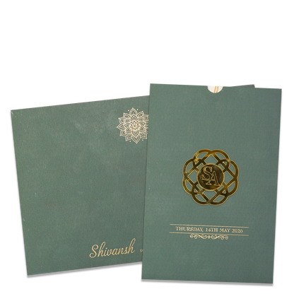 Green Gold Tassel Wedding Card - KRC31410