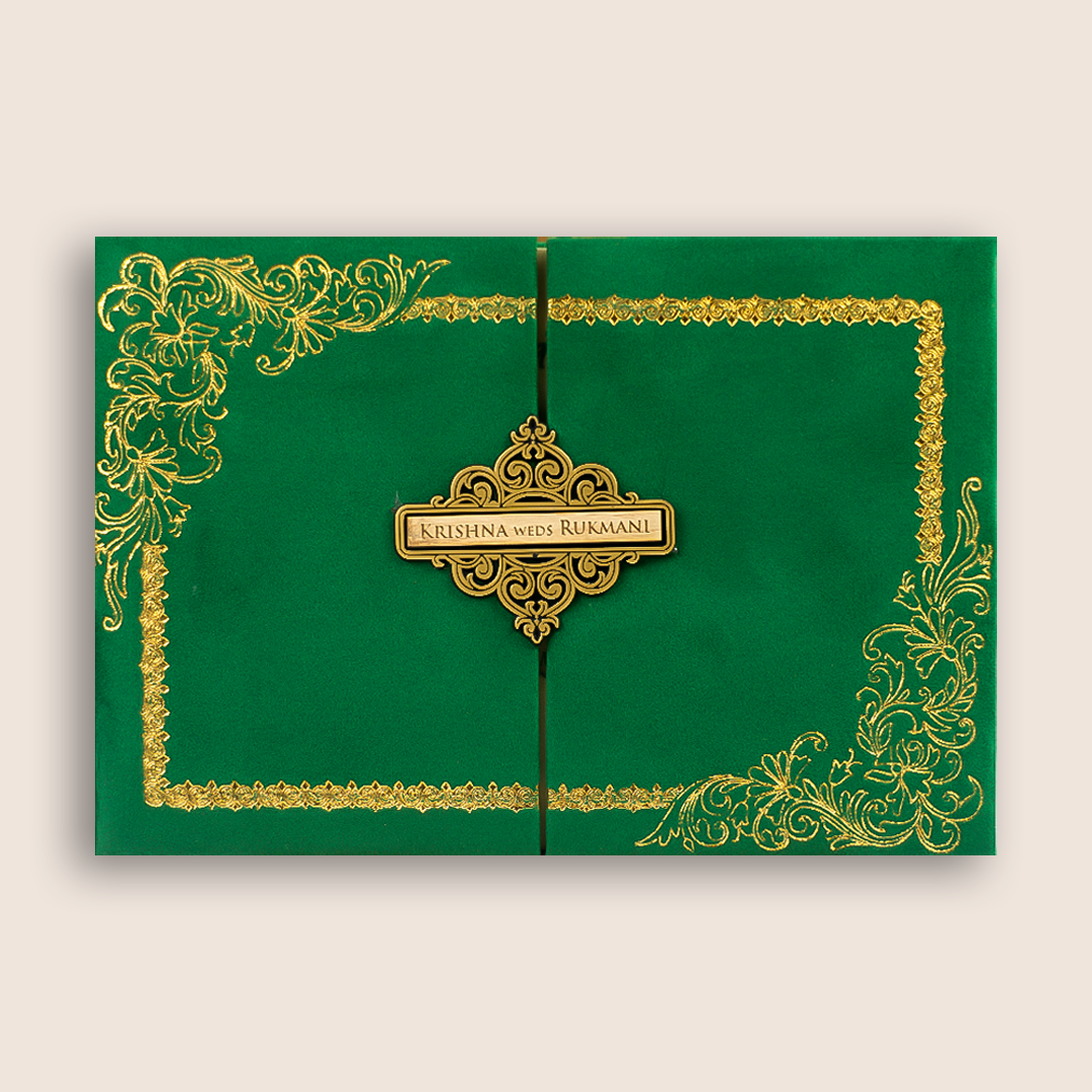 Velvet Floral Padded Door Style Invitation Card - KJTS1952