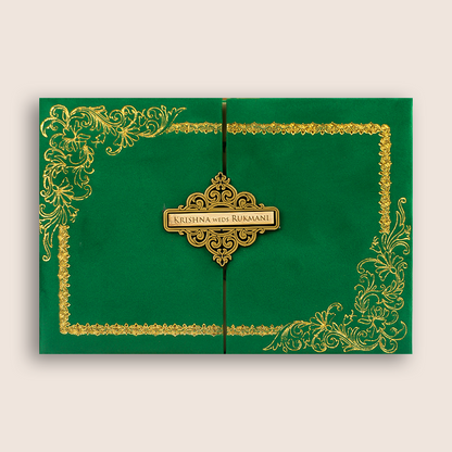 Velvet Floral Padded Door Style Invitation Card - KJTS1952