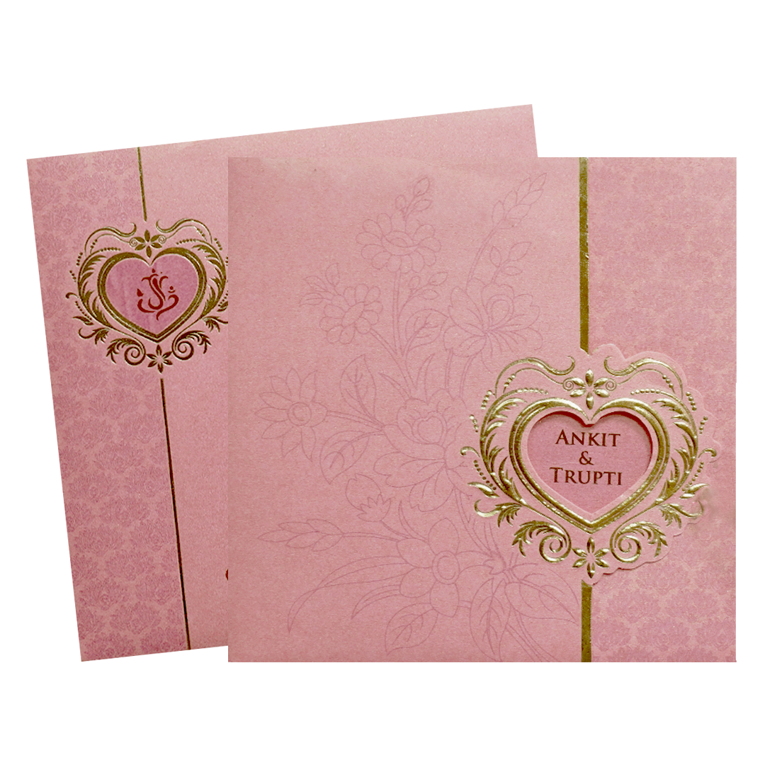 Pink Heart Motif Floral Wedding Invitation Card-KPR06210