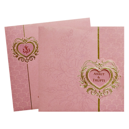 Pink Heart Motif Floral Wedding Invitation Card-KPR06210