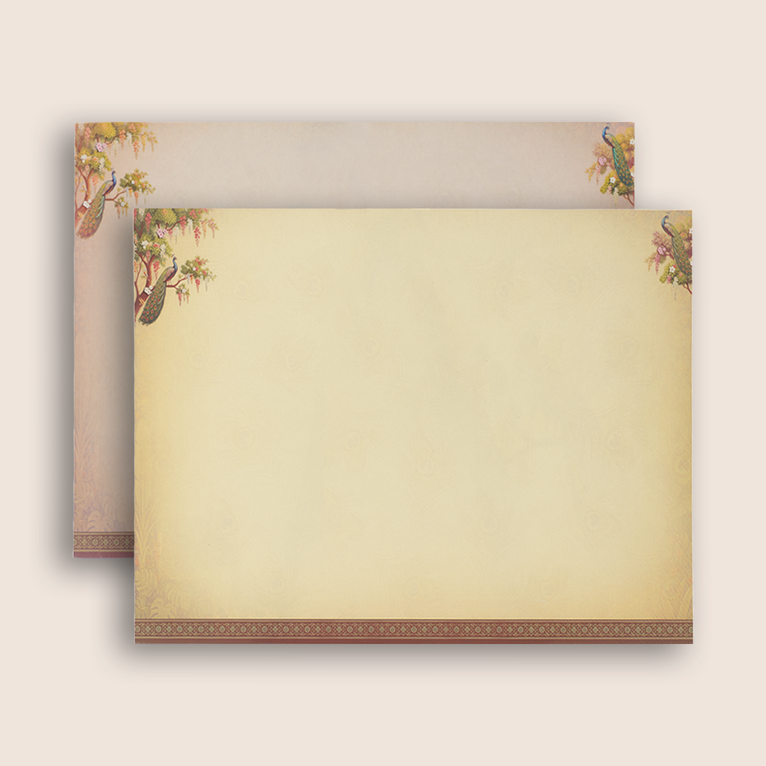 Cream Peacock Flute Wedding Card - KAA05280