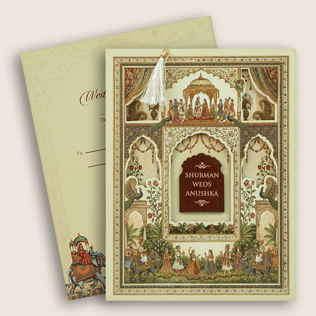 Beige Palace MDF Laser Cut Wedding Invitation Card - KRB10020