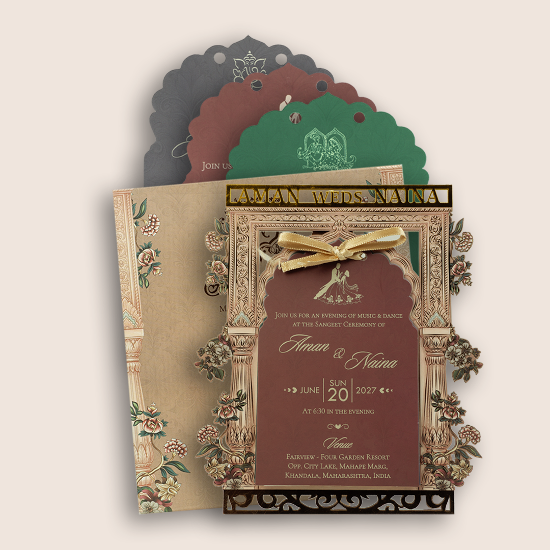 Pastel Brown Laser Cut Floral Wedding Invitation - KVN07850