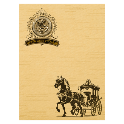 Gold Horse Carriage Wedding Card-KNRM7084G
