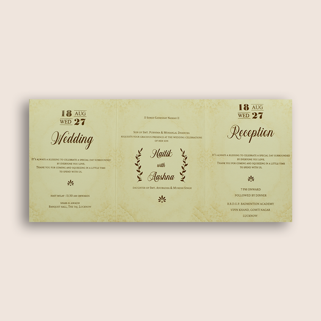Beige Floral Laser Cut Bag Style Invitation Card - KPR07180