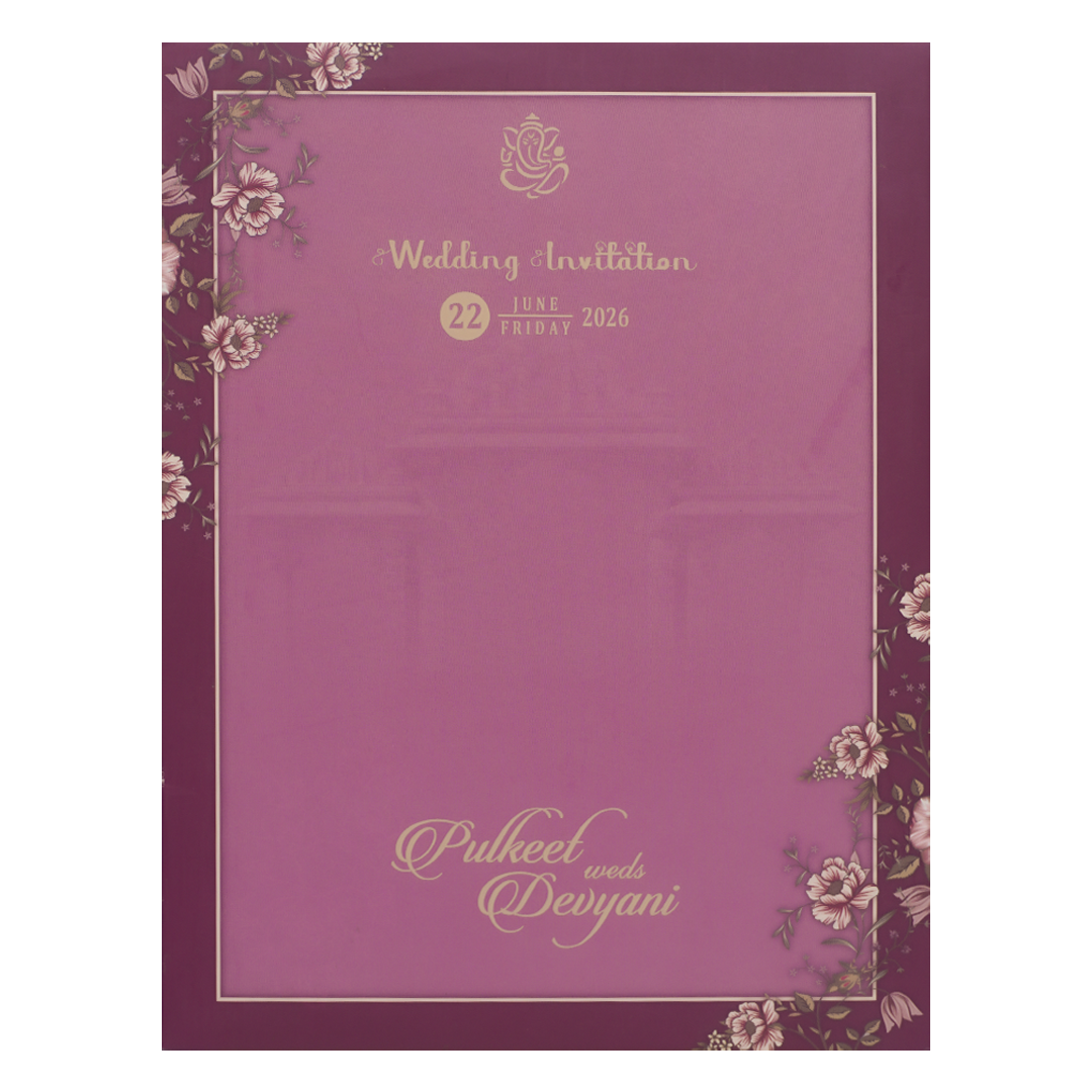 Pink Floral Palace Padded Wedding Card-KJTS1734