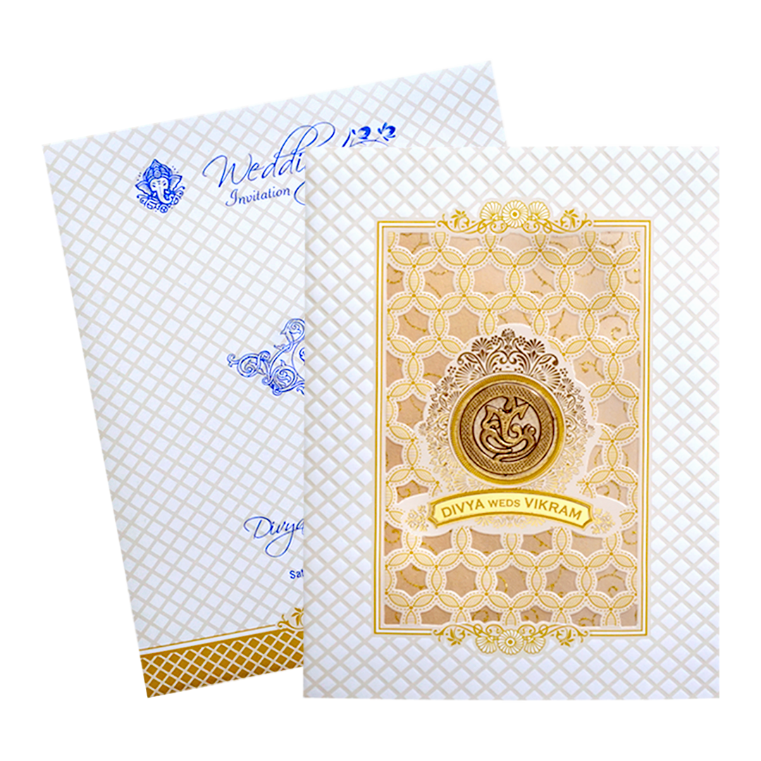 White Embossed Wedding Invitation Card-King of Cards