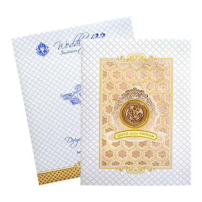 White Embossed Wedding Invitation Card-King of Cards