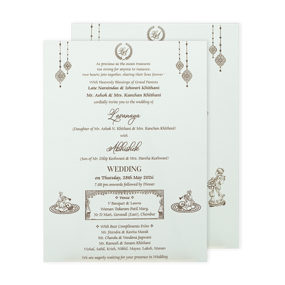 White Embossed Monogram Floral Wedding Card-KRE26940