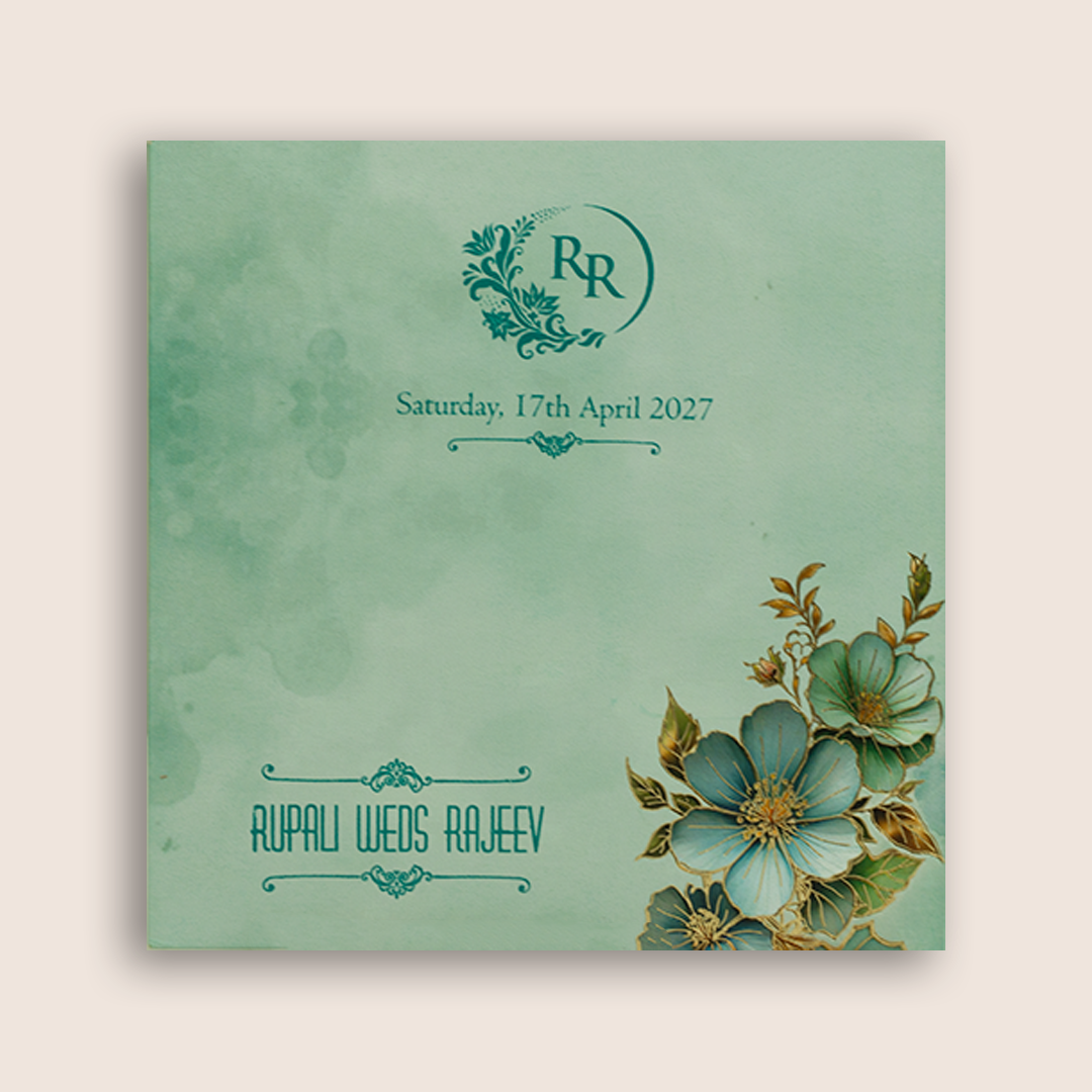 Pastel Blue Floral Door Style Marriage Card - KPR07120