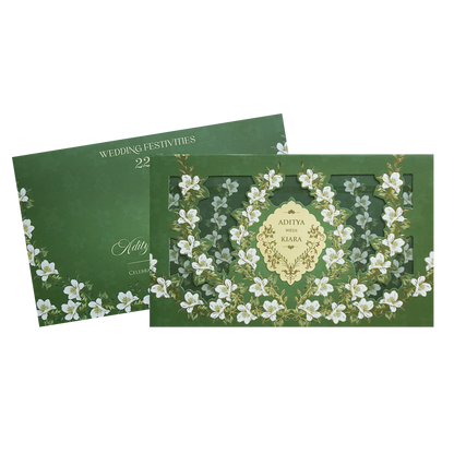 Elegant Green Floral Laser Cut Wedding Card - KFR16300