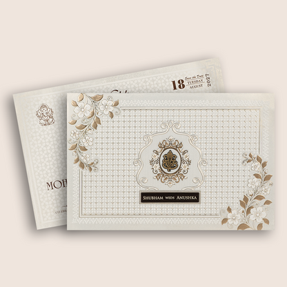 White Floral Padded Wedding Invitation Card - KSH27240
