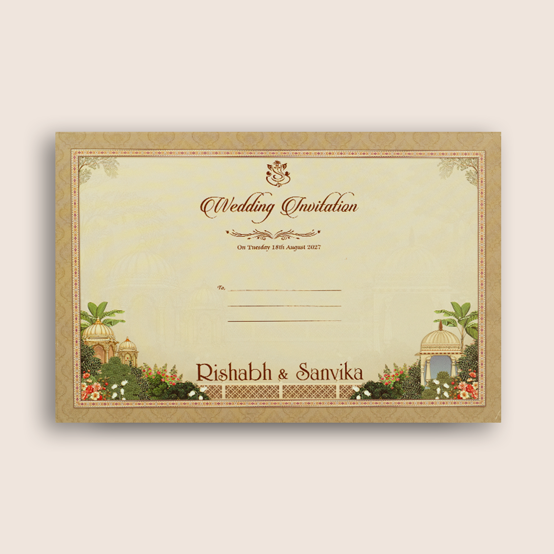 Pastel Brown Floral Jharokha Wedding Invitation - KSH18950