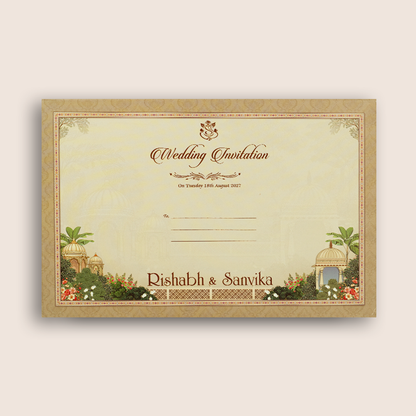 Pastel Brown Floral Jharokha Wedding Invitation - KSH18950