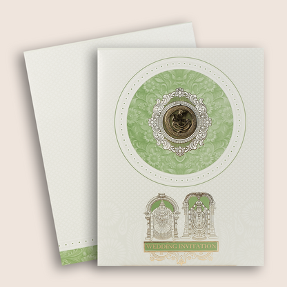 White Ganesha Balaji Padmavathi Wedding Card-KNJS2085G