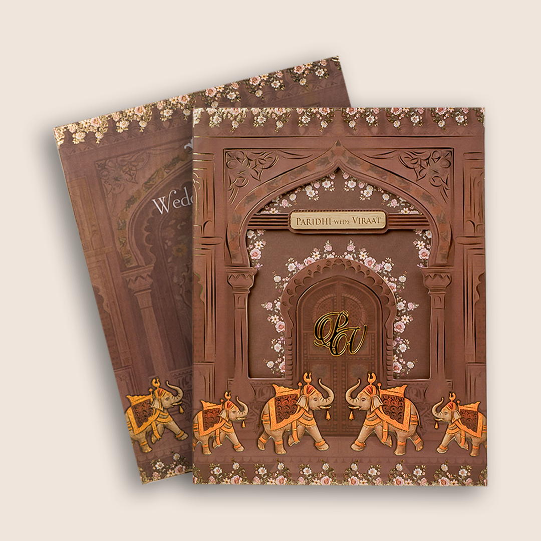 Brown Elephant Laser Cut Padded Invitation Card - KVN07920