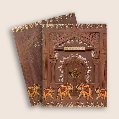 Brown Elephant Laser Cut Padded Invitation Card - KVN07920