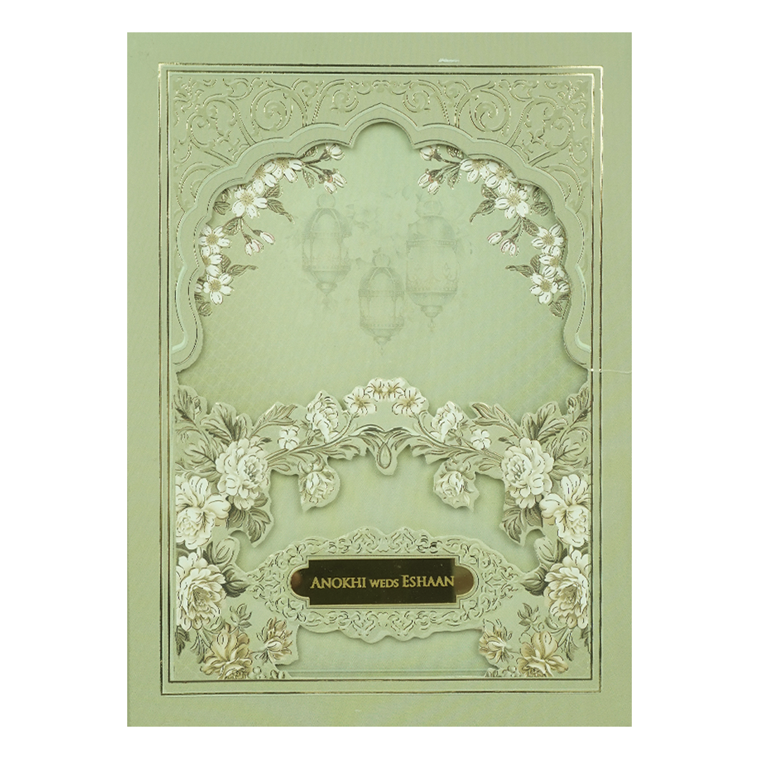 Pastel Green Floral Arch Padded Wedding Card-KJTS3684