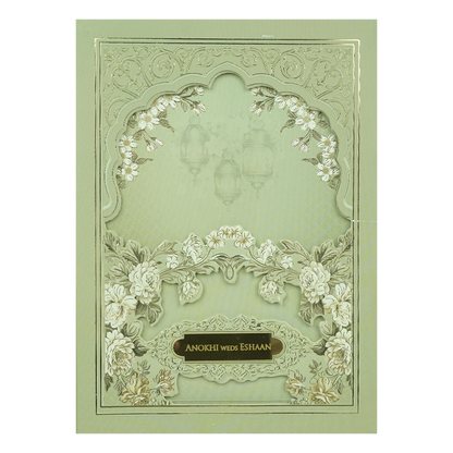 Pastel Green Floral Arch Padded Wedding Card-KJTS3684