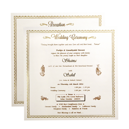 White Gold Geometric Padded Wedding Card - KMMEX8270