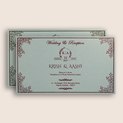 Light Grey Floral Pattern Wedding Card - KPR07500