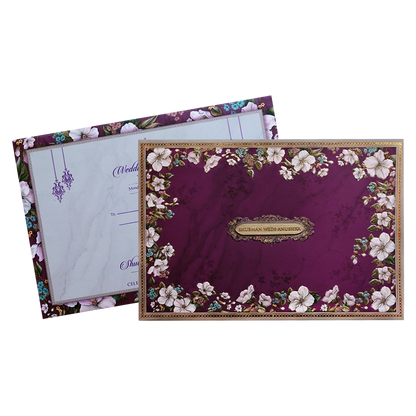 Purple Floral Padded Embossed Wedding Invitation Card-KRB09640