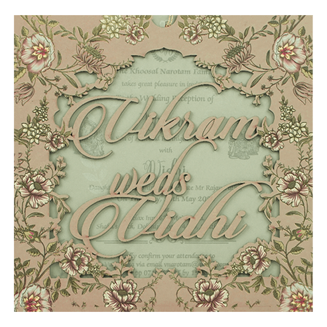 Cream Floral Cutout Script Wedding Card-KRE27300