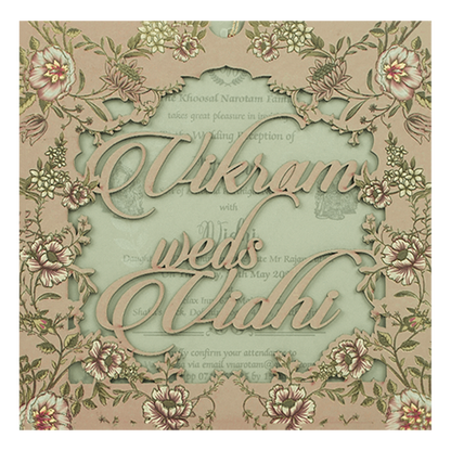 Cream Floral Cutout Script Wedding Card-KRE27300
