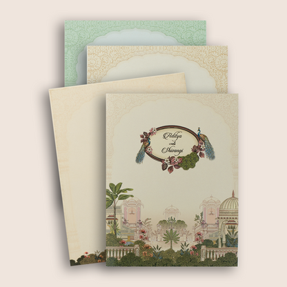 Cream Palace Peacock Wedding Card - KAA05190