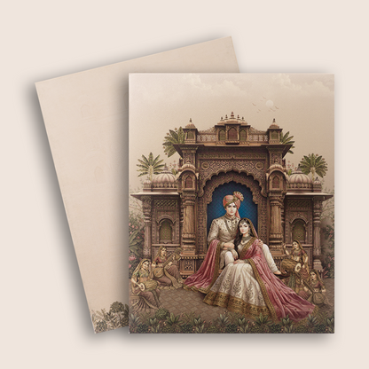 Beige Royal Bride Groom Padded Wedding Card - KAA05780