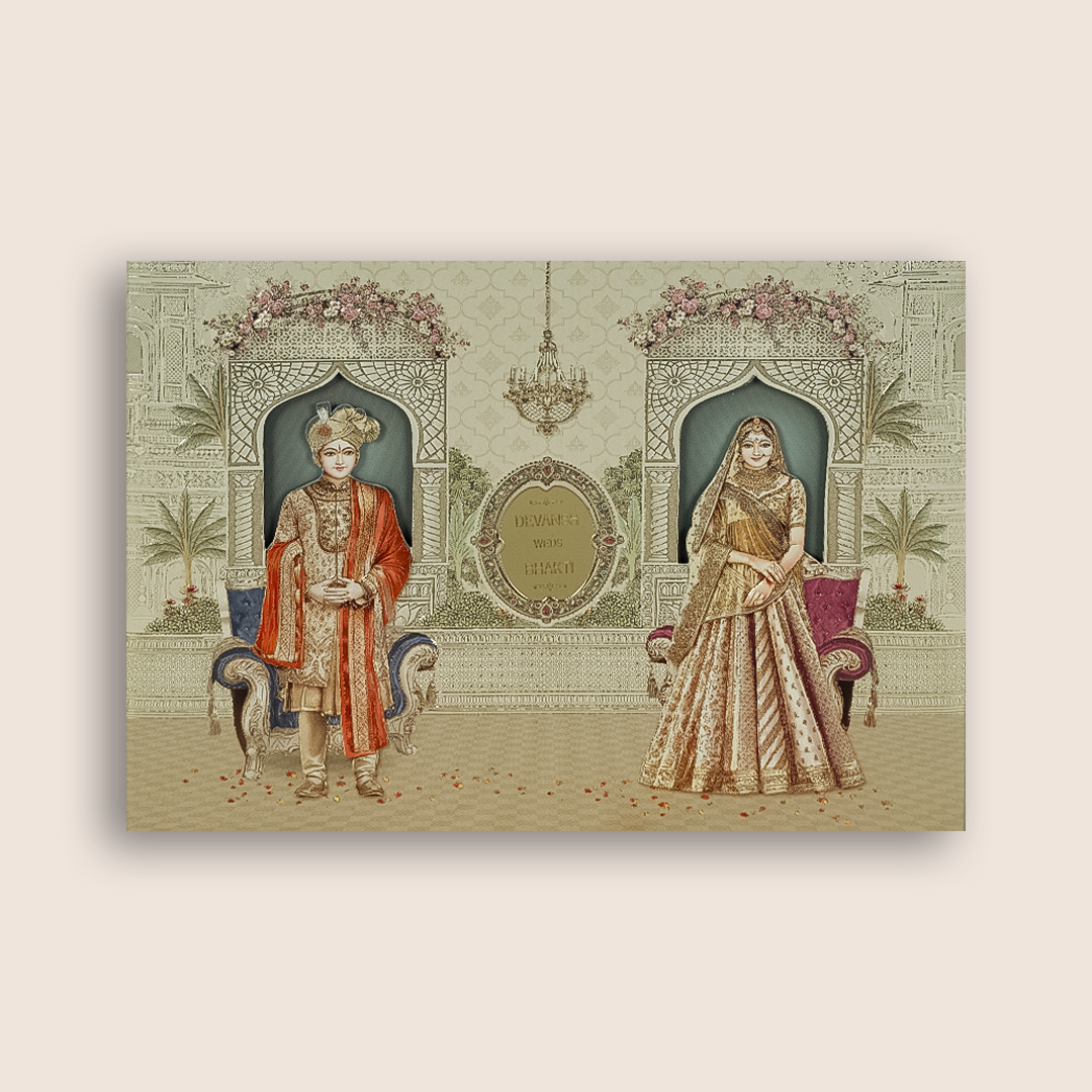 Beige Royal Bride Groom Wedding Invitation Box - KSI32850