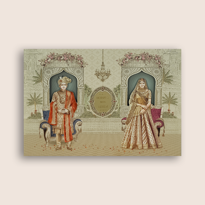 Beige Royal Bride Groom Wedding Invitation Box - KSI32850