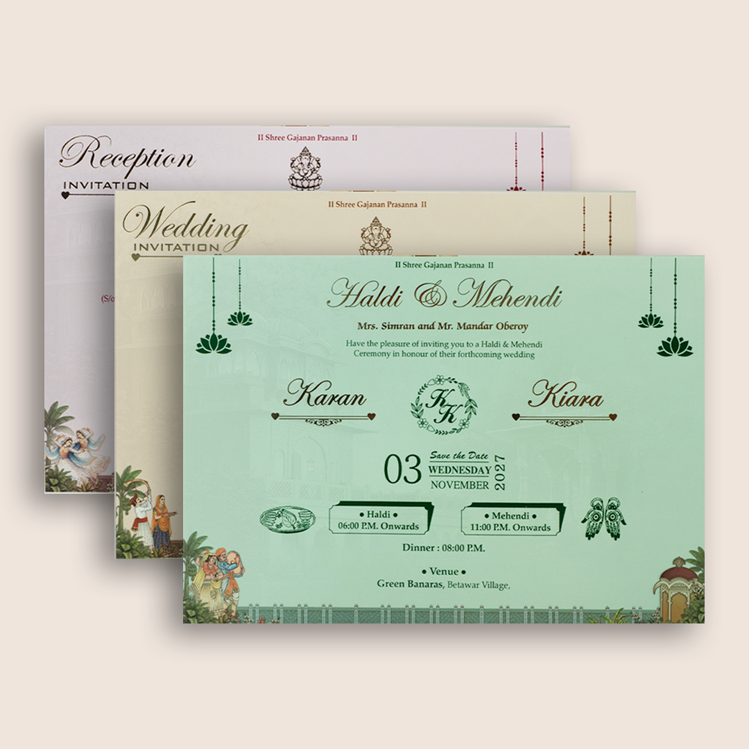 Lavender Bride Groom Padded Door Style Wedding Card - KSH18180