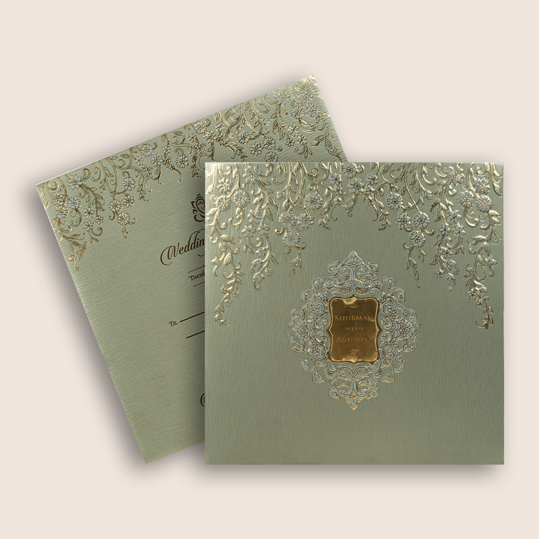 Grey Embossed Floral Wedding Invitation - KRB10120