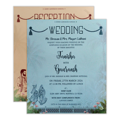 Blue Palms Elephant Wedding Card-KSH73040