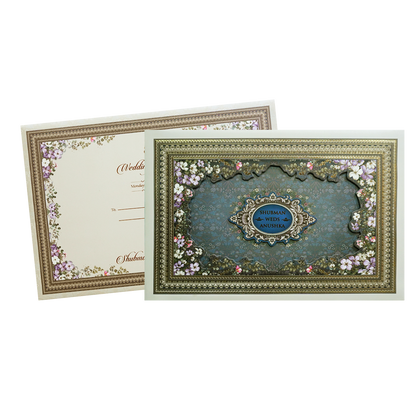 Grey Padded Embossed Floral Cutout Wedding Invitation Card-KRB09630