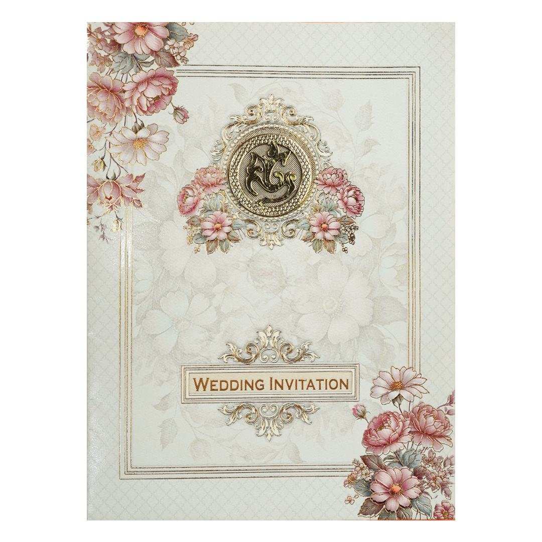 Pastel Blue Floral Ganesha Wedding Card-KNTY6806