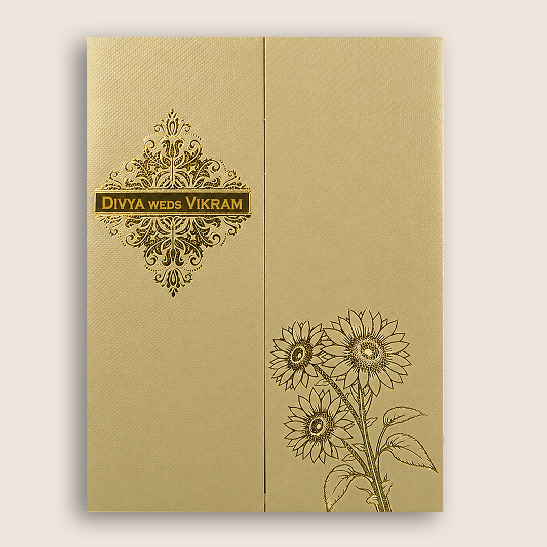Ivory Floral Door Style Wedding Card - KNKTG048