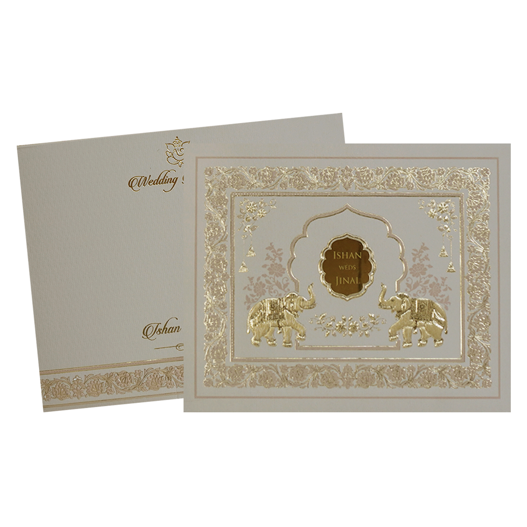 Grey Elephant Embossed Classic Wedding Card - KMMWD1101