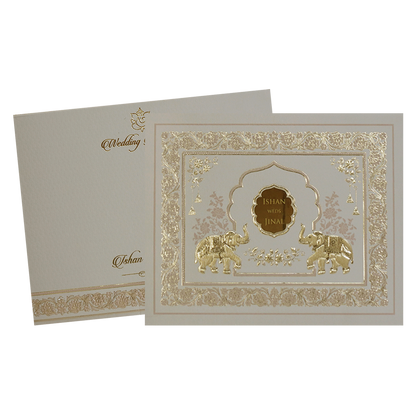 Grey Elephant Embossed Classic Wedding Card - KMMWD1101