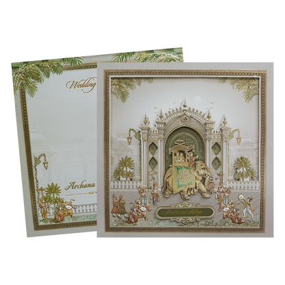 Grey Laser Cut Floral Padded Wedding Card-KMMEX8040