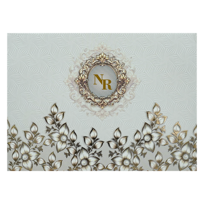 Grey Floral Gold Frame Padded Wedding Card-KRE27990