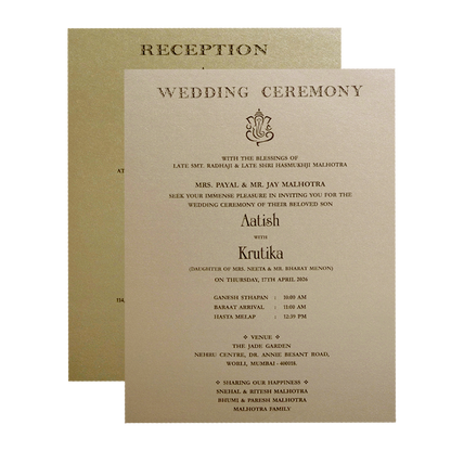 Orange Gold Embossed Floral Padded Wedding Card-KMMWD1136